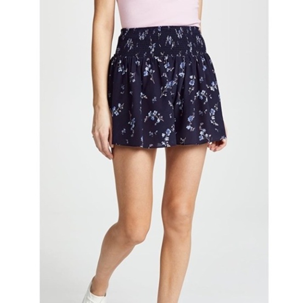 NWOT Rebecca Taylor Smock Waist Shorts 100% Silk Women S Navy Blue Floral Femm